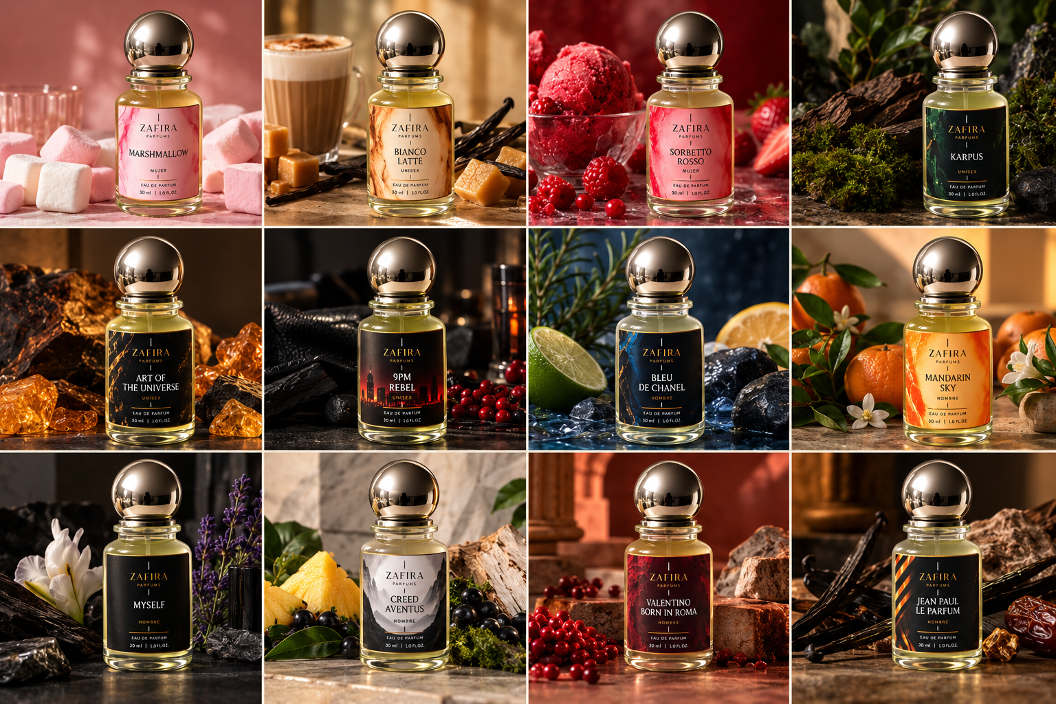 Colección de doce esencias Zafira Parfums